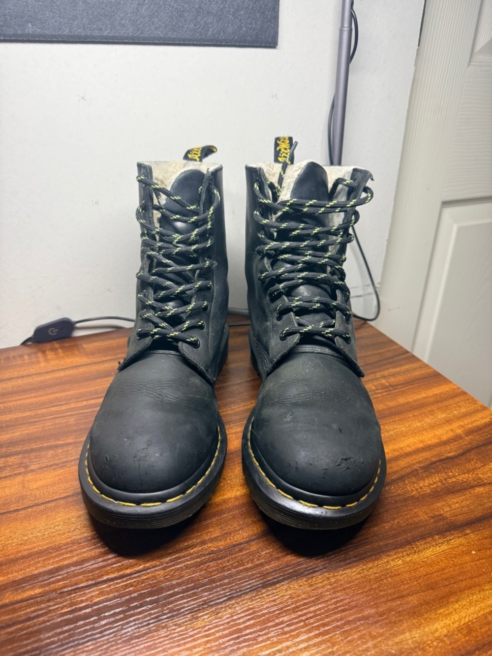Dr. Martens Black Boots with Yellow Stitching and Accents